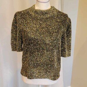 KATE SPADE NEW YORK metallic fuzzy sweater black gold top size Small